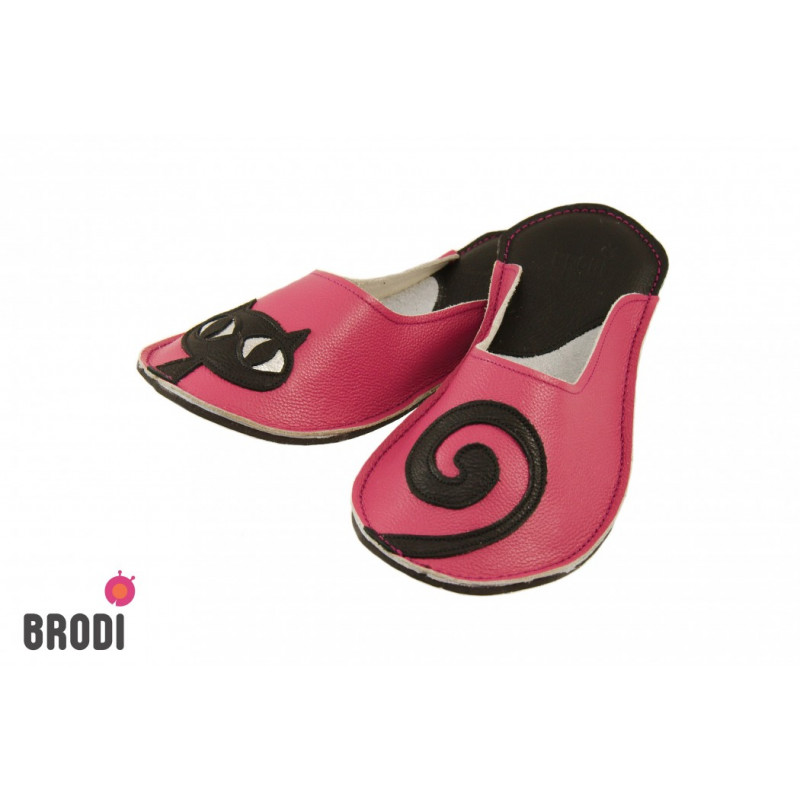 Chaussons cuir Brodi chat pour adulte femme