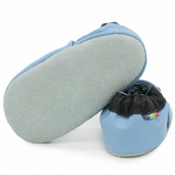 Chaussons cuir bébé Carozoo vache fond bleu clair