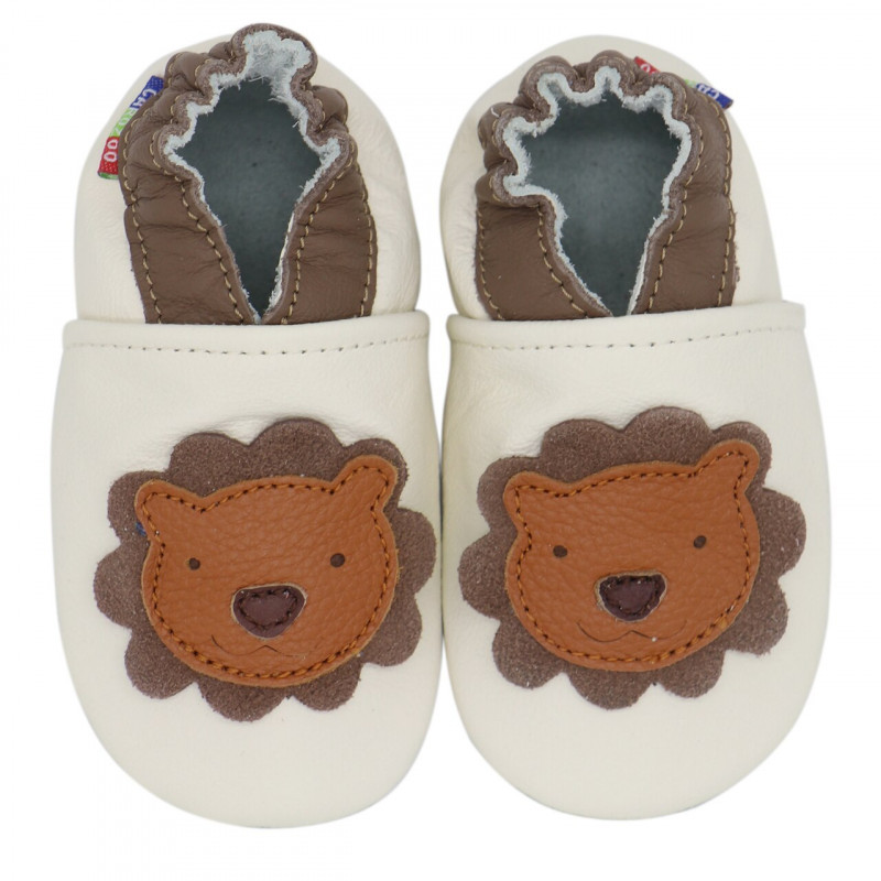 Chaussons bébé cuir souple à émotions lion – Tichoups.