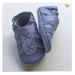 Chaussons cuir souple Tennis bleu Marine