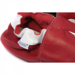 Chaussons cuir adulte Marine fond rouge