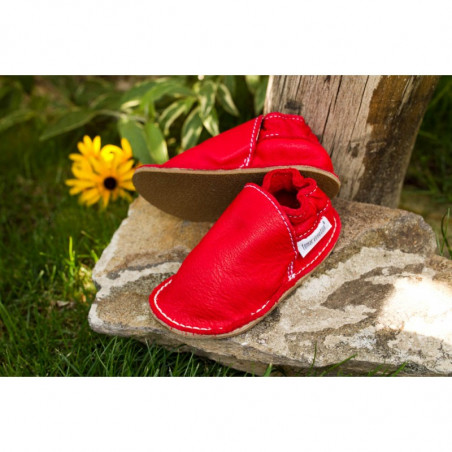 Chaussures cuir rouges souples "P'tite Gomme" , cuir végétal,  FEUERROT, semelle caoutchouc