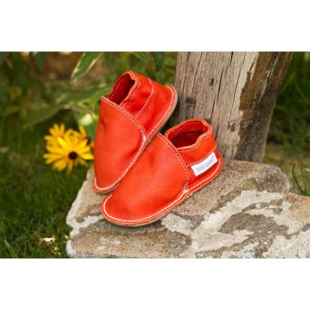 Chaussures cuir rouge souples "P'tite Gomme",cuir végétal, NEMO, semelle caoutchouc