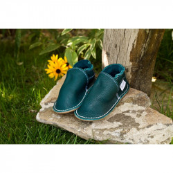 Chaussures cuir végétal vertes souples \\"P'tite Gomme\\", Green, semelle caoutchouc
