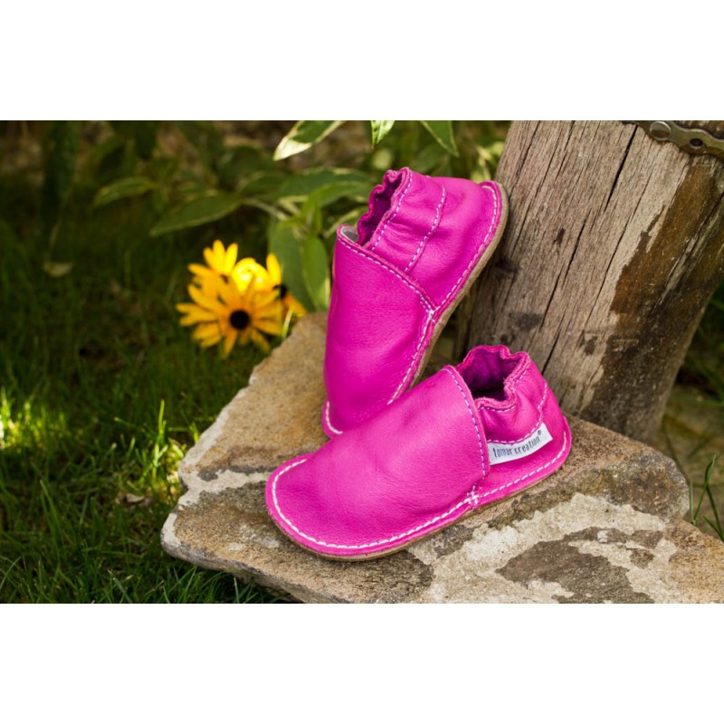 Chaussures cuir végétal Fushia souples \\"P'tite Gomme\\", PINK FLASHY, semelle caoutchouc Chaussures cuir végétal Fushia souples \\"P'tite Gomme\\", PINK FLASHY, semelle caoutchouc