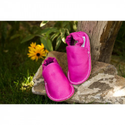 Chaussures cuir végétal Fushia souples \\"P'tite Gomme\\", PINK FLASHY, semelle caoutchouc