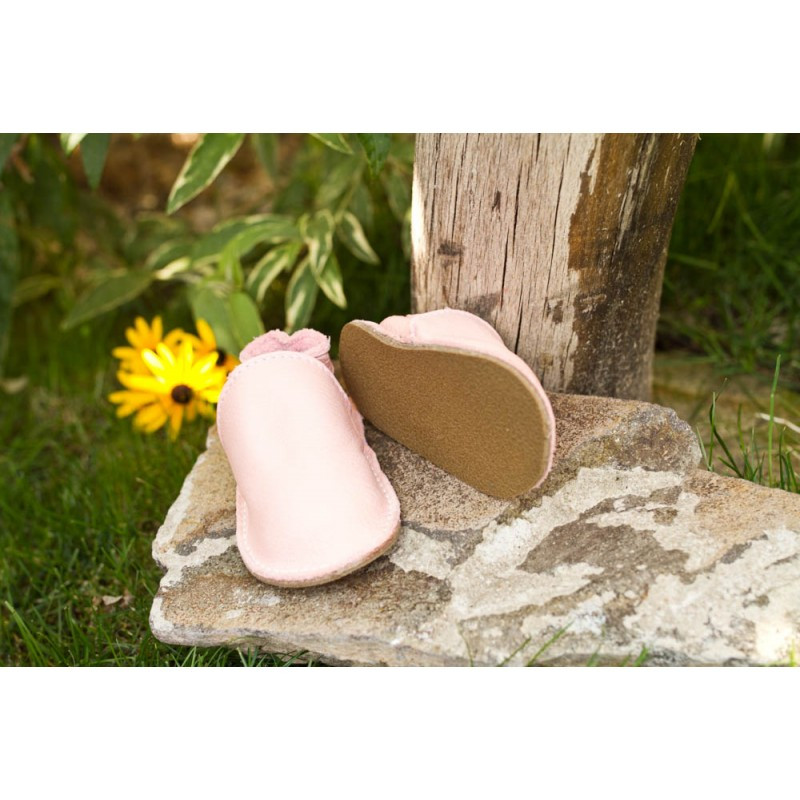 Chaussures cuir végétal roses pastels souples \\"P'tite Gomme\\", BAHAMAS SAND, semelle caoutchouc