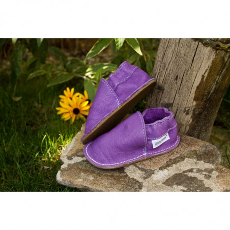 Chaussures cuir violettes souples "P'tite Gomme" cuir végétal FLIEDER, semelle caoutchouc