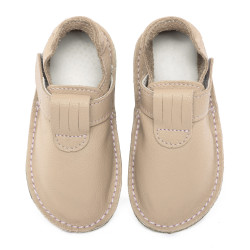 chaussures cuir Creme souples \\"P'tit scratch\\" Uni Barefoot bebe enfant