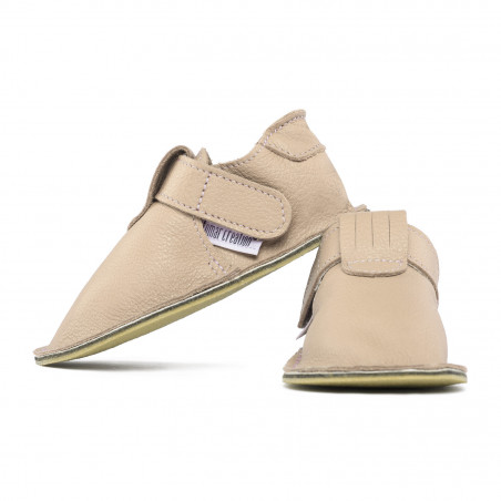 chaussures cuir Creme souples "P'tit scratch" Uni Barefoot bebe enfant