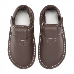 chaussures cuir Taupe souples \\"P'tit scratch\\" Uni Barefoot bebe enfant