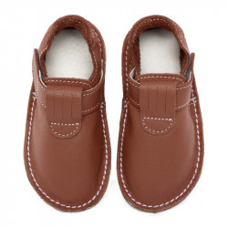 chaussures cuir Marron souples \\"P'tit scratch\\" Uni Barefoot bebe enfant