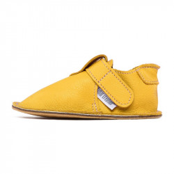 chaussures cuir jaune soleil souples \\"P'tit scratch\\" Uni Barefoot bebe enfant