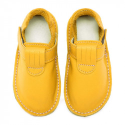 chaussures cuir jaune soleil souples \\"P'tit scratch\\" Uni Barefoot bebe enfant