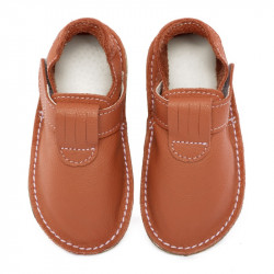 chaussures cuir brandy souples \\"P'tit scratch\\" Uni Barefoot bebe enfant