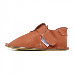 chaussures cuir brandy souples \\"P'tit scratch\\" Uni Barefoot bebe enfant