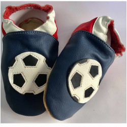 Chausson cuir souple ballon bleu, blanc, rouge.