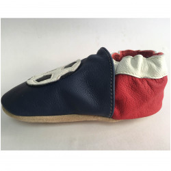 Chausson cuir souple ballon bleu, blanc, rouge.