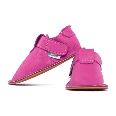 chaussures cuir Fushias souples "P'tit scratch" Uni Barefoot bebe enfant