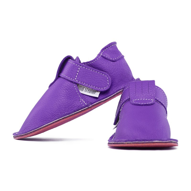 chaussures cuir Violettes illusion souples \\"P'tit scratch\\" Uni Barefoot bebe enfant