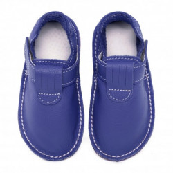 chaussures cuir Bleues rois souples \\"P'tit scratch\\" Uni Barefoot bebe enfant