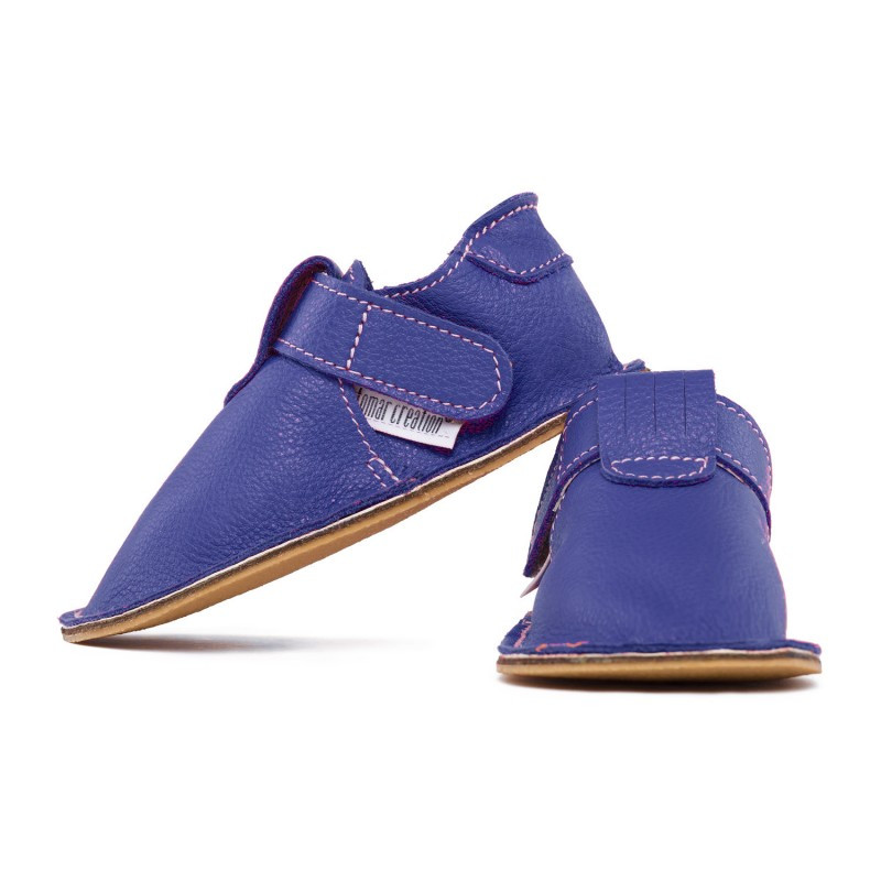 chaussures cuir Bleues rois souples \\"P'tit scratch\\" Uni Barefoot bebe enfant