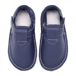 chaussures cuir Bleues marines souples \\"P'tit scratch\\" Uni Barefoot bebe enfant