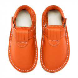 chaussures cuir Orange volcanic souples \\"P'tit scratch\\" Uni Barefoot bebe enfant