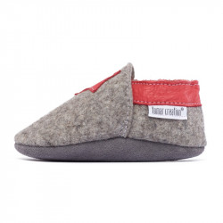 Chaussons en mérinos gris avec étoile rosso fueco