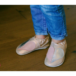 Chaussons cuir ANTIDERAPANT Coeur fond rose saumon pastel brillant