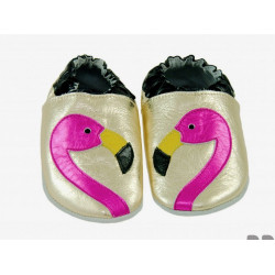 Chaussons cuir ANTIDERAPANT Flamant rose