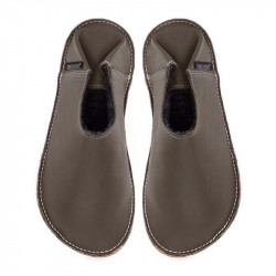 Babouche cuir Taupe, semelle caoutchouc