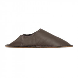 Babouche cuir Taupe, semelle caoutchouc