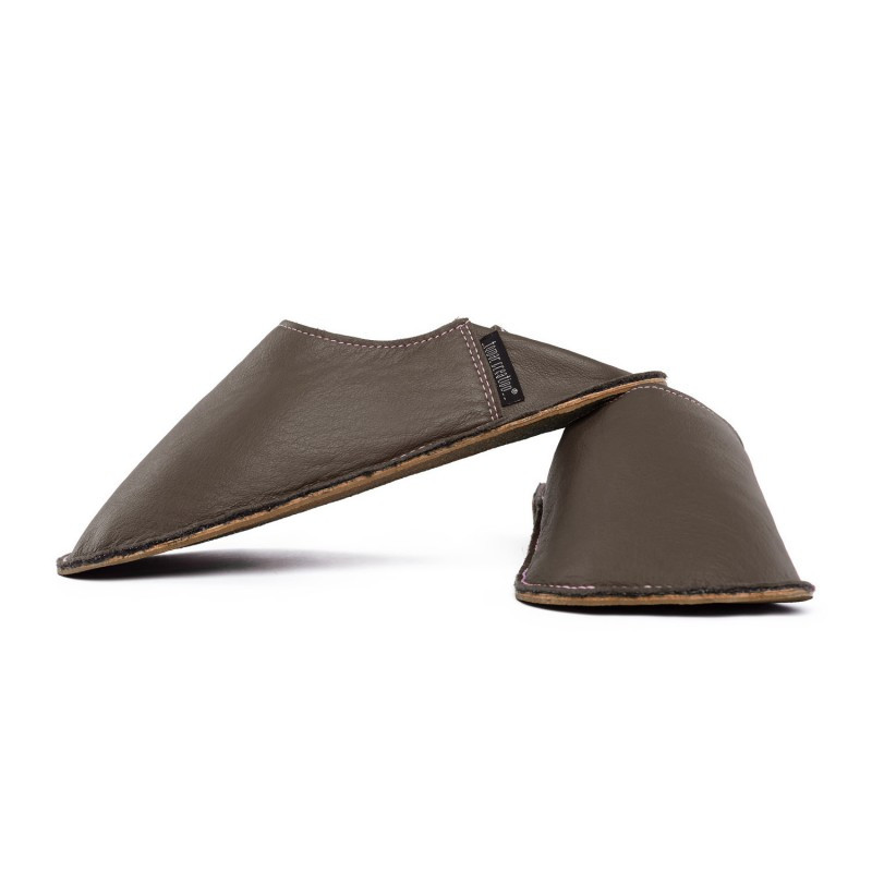 Babouche cuir Taupe, semelle caoutchouc Babouche cuir Taupe, semelle caoutchouc