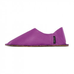 Babouche cuir violet, semelle caoutchouc