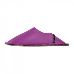 Babouche cuir violet, semelle caoutchouc