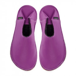 Babouche cuir violet, semelle caoutchouc