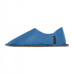 Babouche cuir Bleu Jeans, semelle caoutchouc