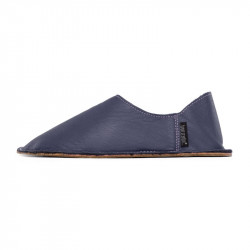 Babouche cuir Blue marino, semelle caoutchouc