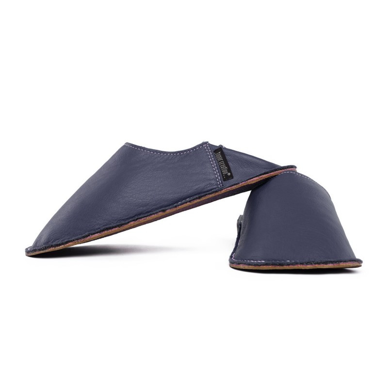 Babouche cuir Blue marino, semelle caoutchouc Babouche cuir Blue marino, semelle caoutchouc