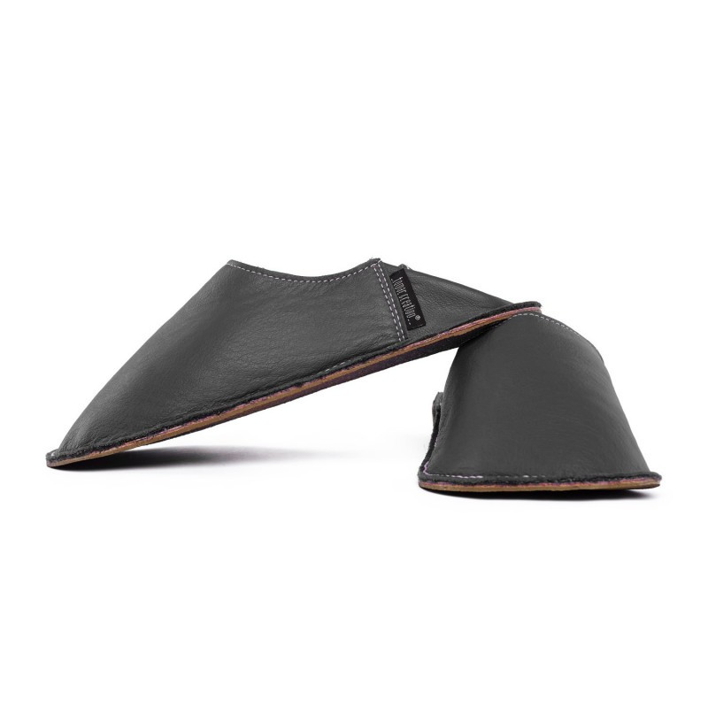 Babouche cuir Grise foncée, semelle caoutchouc Babouche cuir Grise foncée, semelle caoutchouc