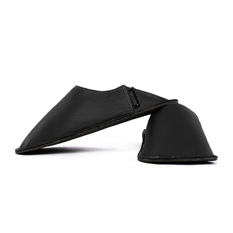 Babouche cuir Néro, semelle caoutchouc Babouche cuir Néro, semelle caoutchouc