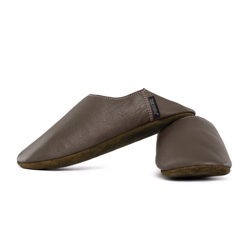 Babouche cuir Taupe, semelle cuir Babouche cuir Taupe, semelle cuir