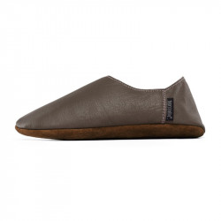 Babouche cuir Taupe, semelle cuir