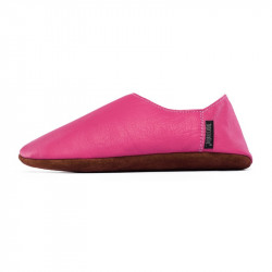 Babouche cuir Fushia, semelle cuir