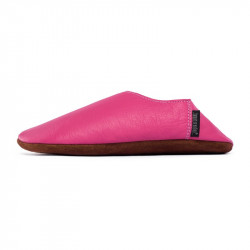 Babouche cuir Fushia, semelle cuir