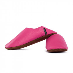 Babouche cuir Fushia, semelle cuir