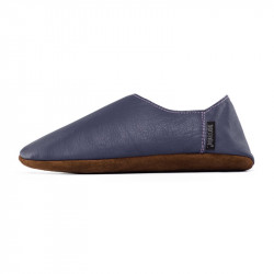 Babouche cuir Blue marino, semelle cuir