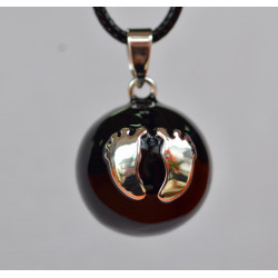 Bola de grossesse, collier avec pendentif Noir, motif pieds bébé