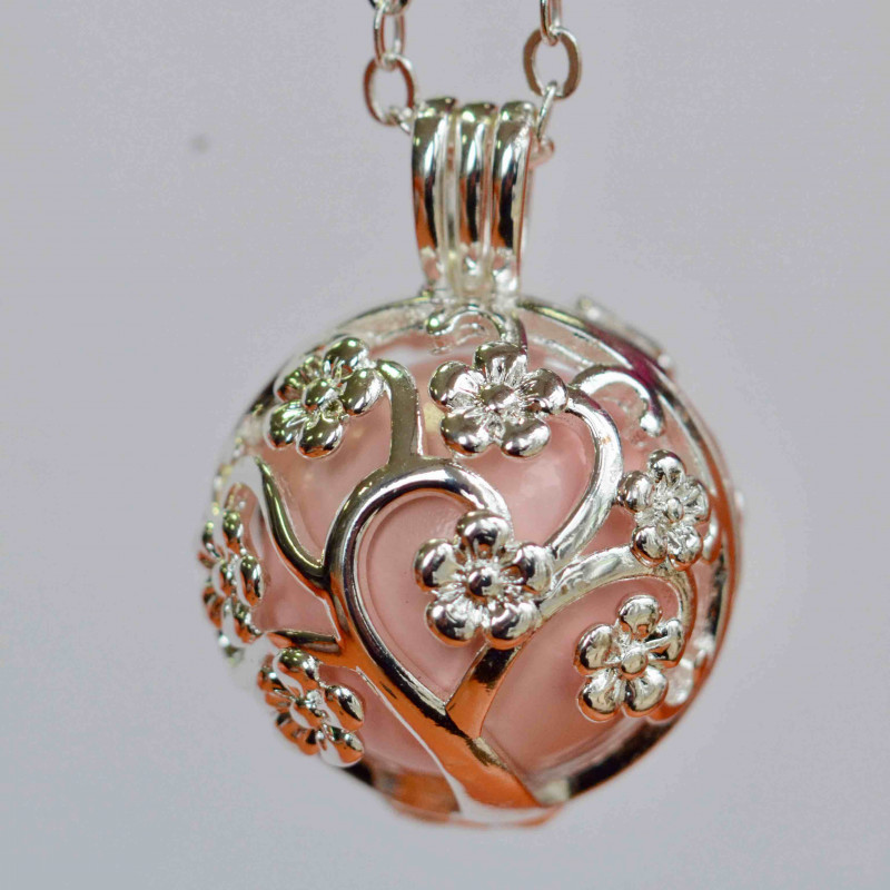 Bola de grossesse, collier avec pendentif Rose cage Arbre à fleurs